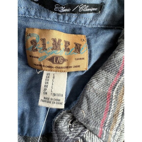 21MEN an american brand Cotton woven shirt olive‎ grey front button Men size L - Picture 3 of 8